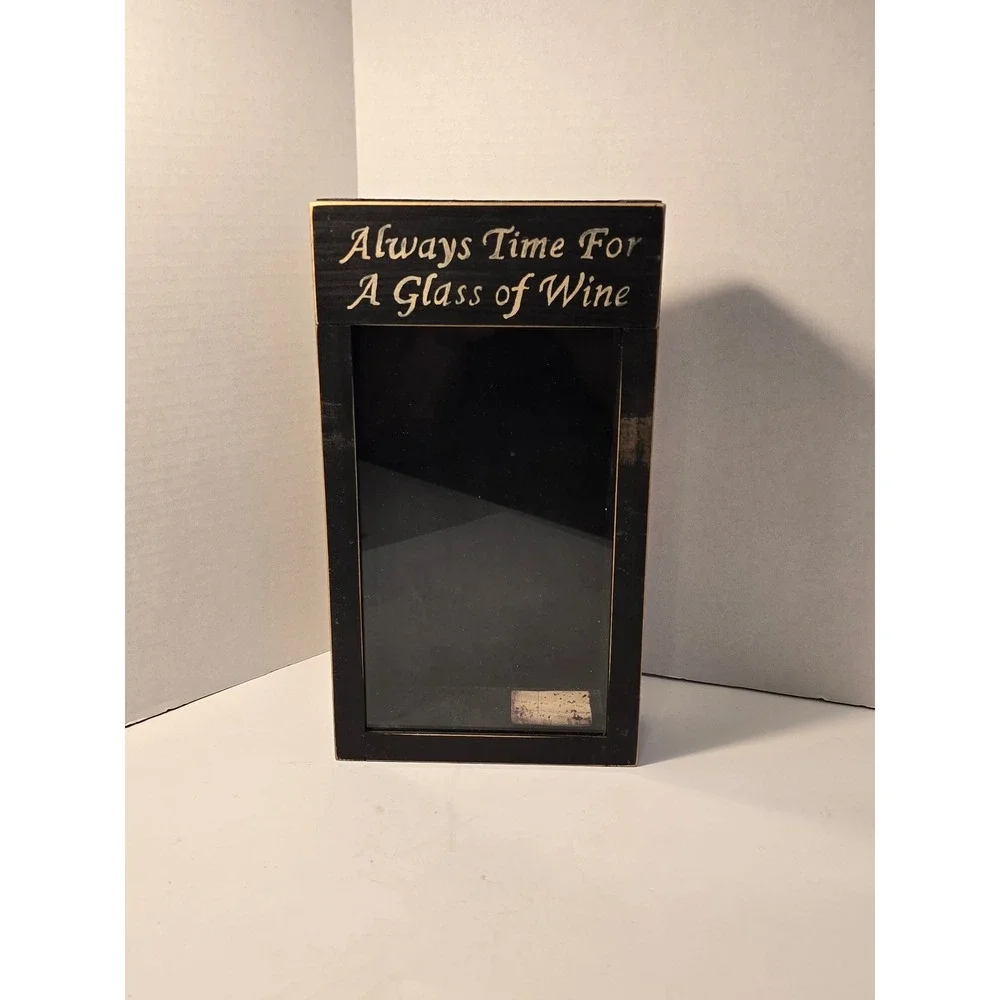 Wooden Box Always Time For‎ A Glass Of Wine Wall Decor Black Gold Rustic